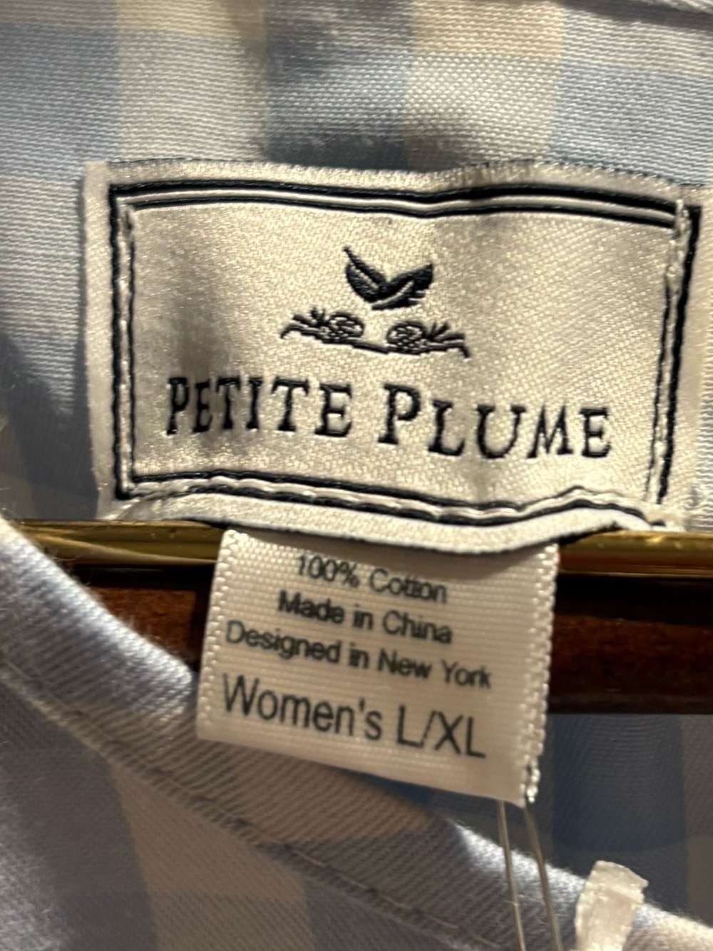 HTF!  PETITE PLUME New with tags- Light Blue Gingham Hospital Gown L/XL - Picture 9 of 12